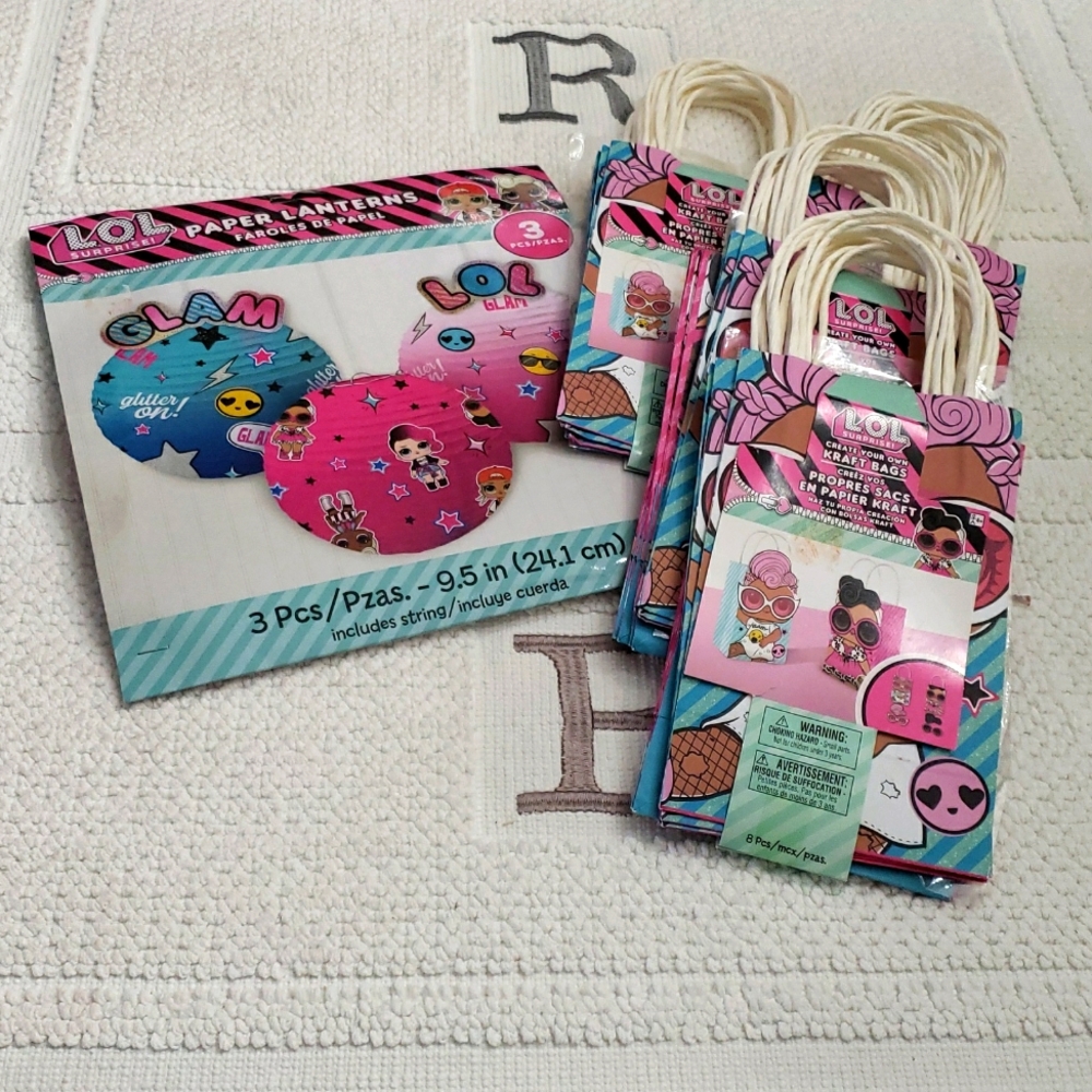 LOL SURPRISE PARTY SUPPLIES PAPER LANTERN AND CRAFT BAGS AND NAPKINS